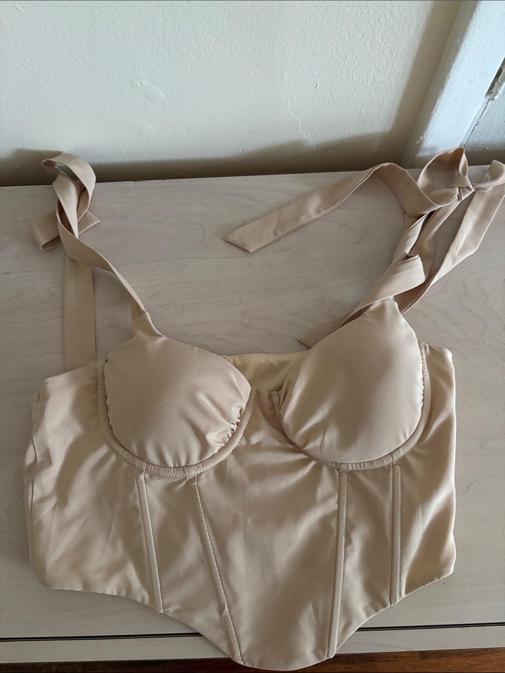 Beige Bustier Top with Tie Straps